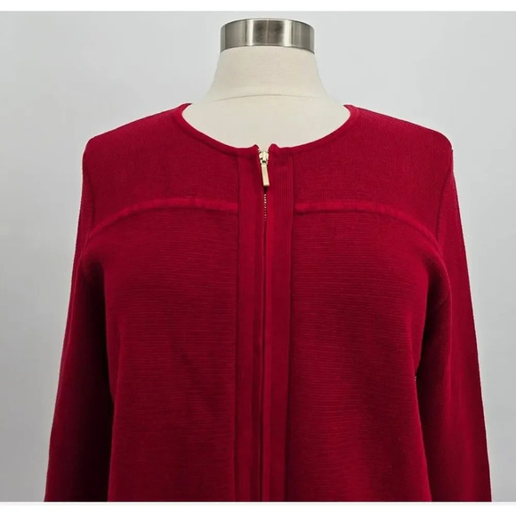 Talbots Sweater Jacket Sz Large Red Full Zip Holiday Career Business Wear - Picture 2 of 5